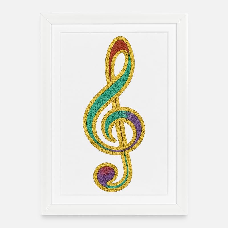Buntes Glitzer-Violinschlüssel-Design - Gerahmtes Poster (27 × 37 cm) - Weiß