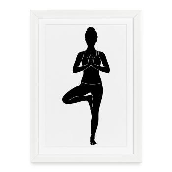 Tree Pose Yoga Silhouette - Framed poster (27 × 37 cm) - white - Front