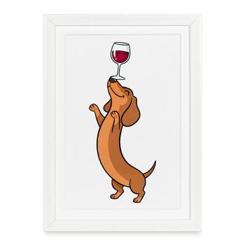 Teckel, amoureux du vin, maman de chien viennoise - Affiche encadrée (27 × 37 cm) - blanc - Devant