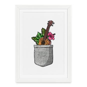 Poche ukélé hawaïen - Affiche encadrée (27 × 37 cm) - blanc - Devant