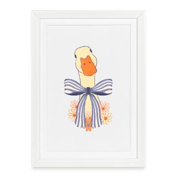 Pastel goose with bow and flowers - Framed poster (27 × 37 cm) - white - Front