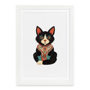 Colorful Cat with Bohemian Bandana - Framed poster (27 × 37 cm) - white - Front