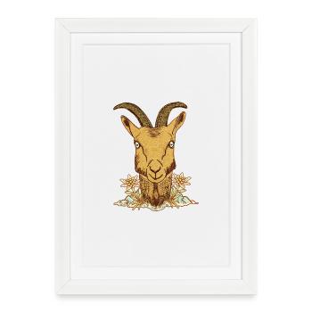 Capricorne vintage avec des fleurs - Affiche encadrée (27 × 37 cm) - blanc - Devant