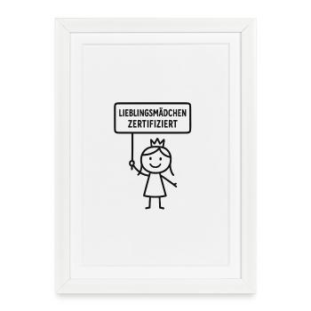 Fille préférée certifiée - Design drôle - Affiche encadrée (27 × 37 cm) - blanc - Devant
