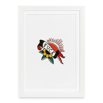 Tattoo Sun with Banner – Oldschool Design - Framed poster (27 × 37 cm) - white - Front