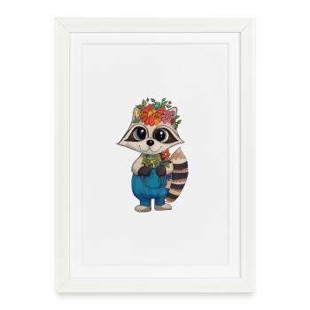 Couronne de fleurs raton laveur - Affiche encadrée (27 × 37 cm) - blanc - Devant