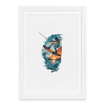 Sunset Waves Kiteboard Portrait - Framed poster (27 × 37 cm) - white - Front