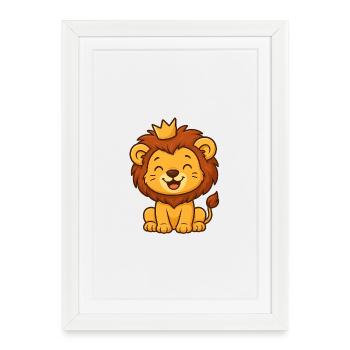 Mignon Roi Lion avec Couronne - Affiche encadrée (27 × 37 cm) - blanc - Devant