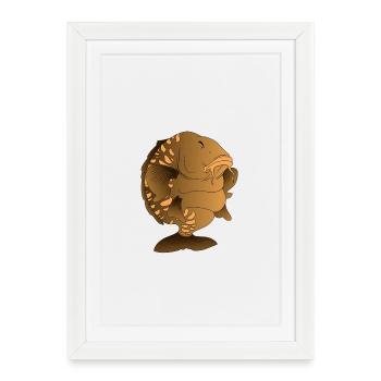 Chubby Mirror Carp Cartoon Fishing Design - Framed poster (27 × 37 cm) - white - Front