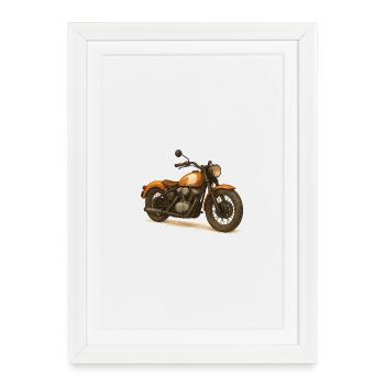 Moto vintage orange et crème stylisée - Affiche encadrée (27 × 37 cm) - blanc - Devant