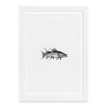 Pike Predatory Fish Angler Ink Vector - Framed poster (27 × 37 cm) - white - Front