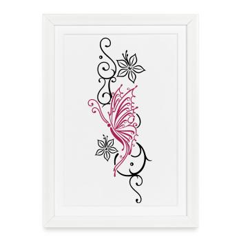 Tribal avec le papillon, floral - Affiche encadrée (27 × 37 cm) - blanc - Devant