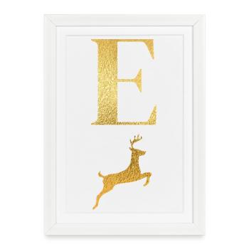 Letter e golden deer - gift idea - Framed poster (27 × 37 cm) - white - Front