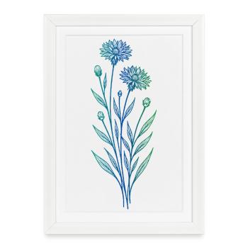 Art en ligne bleuet Design minimaliste bleu - Affiche encadrée (27 × 37 cm) - blanc - Devant