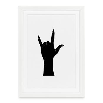 Silhouette de la main rocheuse avec cornes - Affiche encadrée (27 × 37 cm) - blanc - Devant