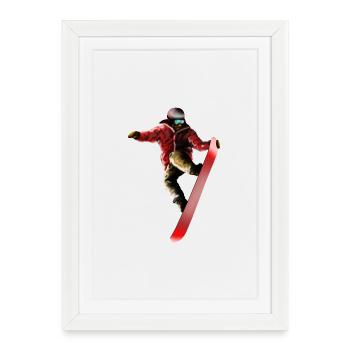 Red Snowboarder Jump - Framed poster (27 × 37 cm) - white - Front
