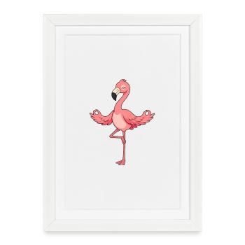 Un flamant rose faisant du yoga - Affiche encadrée (27 × 37 cm) - blanc - Devant