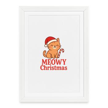 Miaou Noël Drôle Chat Noël Design de Noël - Affiche encadrée (27 × 37 cm) - blanc - Devant