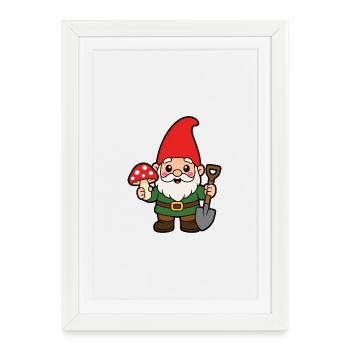 Héros nain de jardin avec champignon - Affiche encadrée (27 × 37 cm) - blanc - Devant