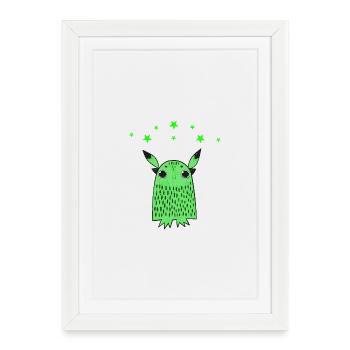 Gentle Green Monster with Stars - Framed poster (27 × 37 cm) - white - Front