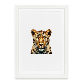 Un léopard dans le style polygonal - Affiche encadrée (27 × 37 cm) - blanc - Devant