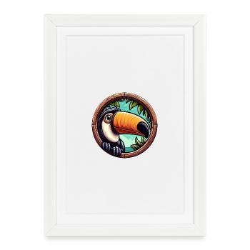 Toucan de dessin animé regardant à travers la fenêtre ronde - Affiche encadrée (27 × 37 cm) - blanc - Devant