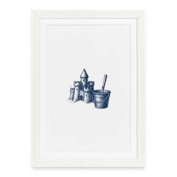 Conception fantaisiste de château de sable et de godet - Affiche encadrée (27 × 37 cm) - blanc - Devant