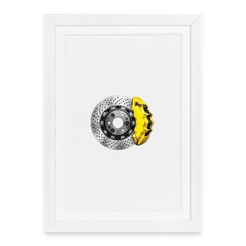 Perforated Brake Disc and Yellow Caliper - Framed poster (27 × 37 cm) - white - Front