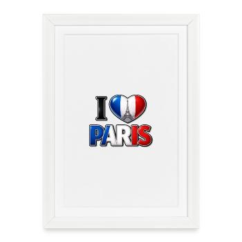 I Love Paris – Cœur tricolore et tour Eiffel - Affiche encadrée (27 × 37 cm) - blanc - Devant