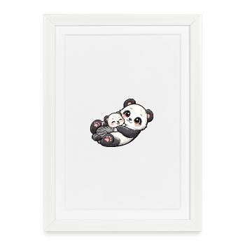 Mom panda bear cuddles with her sweet little one - Framed poster (27 × 37 cm) - white - Front