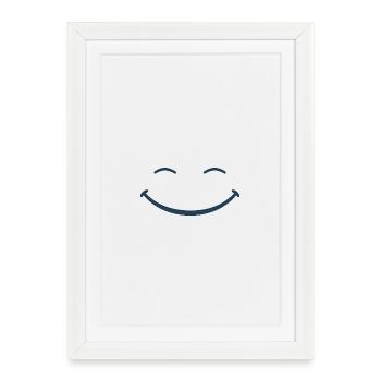 Blue Minimal Smile Icon - Framed poster (27 × 37 cm) - white - Front