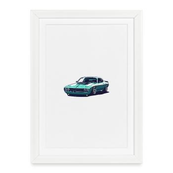 Muscle Car Rétro Sarcelle - Affiche encadrée (27 × 37 cm) - blanc - Devant