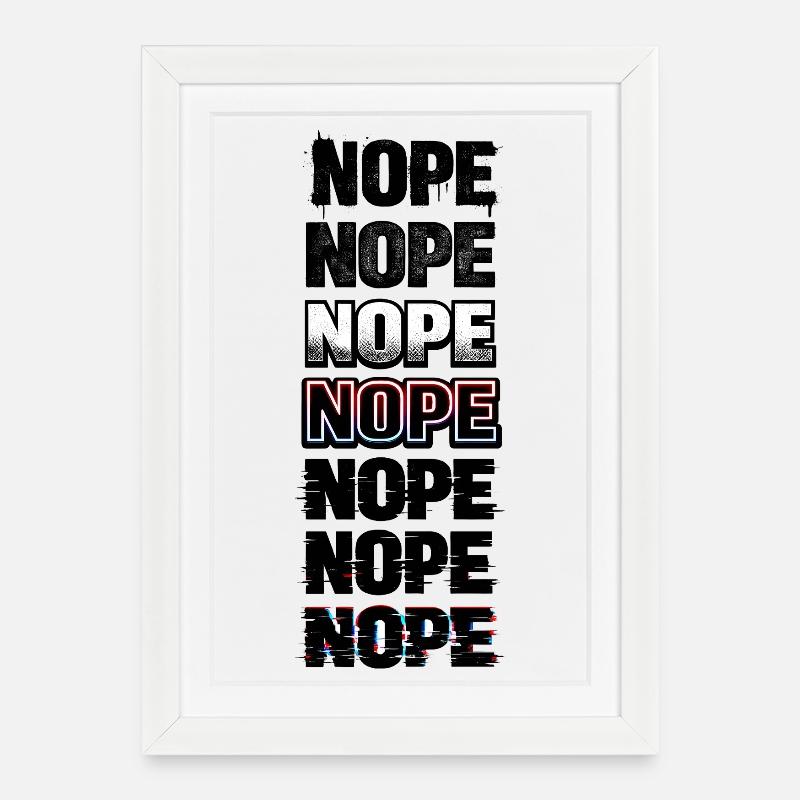 Non, pile de texte buggé au néon - Affiche encadrée (27 × 37 cm) - blanc