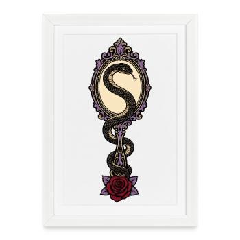 Serpent and Mirror Gothic Rose - Framed poster (27 × 37 cm) - white - Front