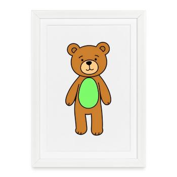 Dessin animé de l’ours câlin au ventre vert - Affiche encadrée (27 × 37 cm) - blanc - Devant