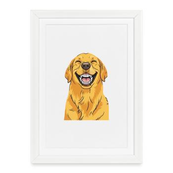 Golden Retriever Rieur - Affiche encadrée (27 × 37 cm) - blanc - Devant