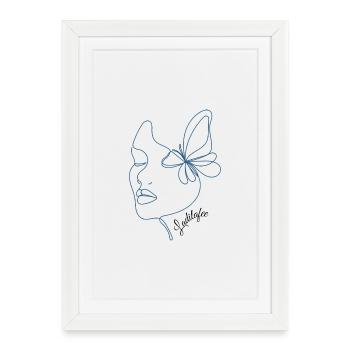 Design visage femme papillon minimaliste - Affiche encadrée (27 × 37 cm) - blanc - Devant