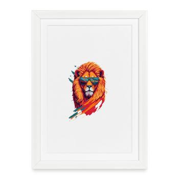 Roaring Retro: Aggressive Lion T-Shirt Art - Framed poster (27 × 37 cm) - white - Front