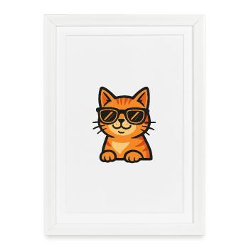 Chat avec des lunettes de soleil - Affiche encadrée (27 × 37 cm) - blanc - Devant