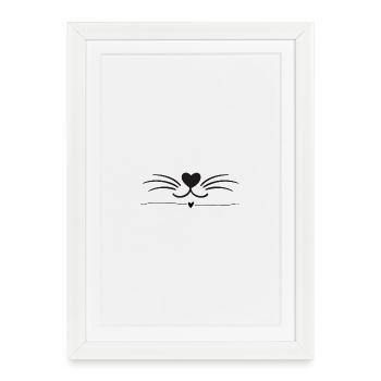 Dessin au trait de chat en forme de cœur - Affiche encadrée (27 × 37 cm) - blanc - Devant
