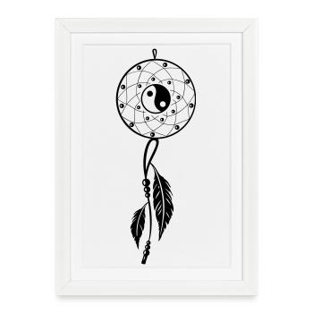Dreamcatcher with feather and Yin & Yang - Framed poster (27 × 37 cm) - white - Front