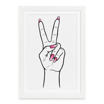 Kawaii Peace Hand – Cute Pink Nails Design - Gerahmtes Poster (27 × 37 cm) - Weiß - Vorne
