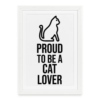 Fier d’être un amoureux des chats - Icône du dessin minimaliste au trait - Affiche encadrée (27 × 37 cm) - blanc - Devant
