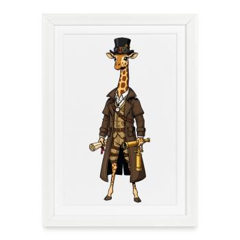 Giraffe Explorer Steampunk Chic Top Hat - Framed poster (27 × 37 cm) - white - Front