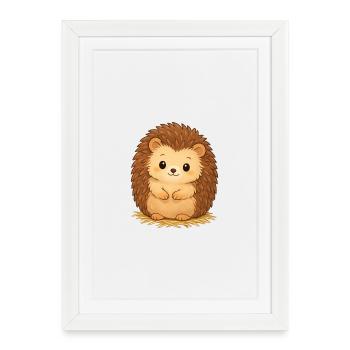Cuddly hedgehog on hay - Framed poster (27 × 37 cm) - white - Front