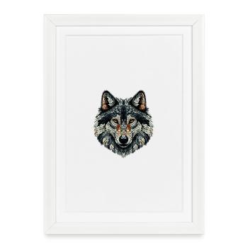 Loup coloré dans le style mosaïque - Affiche encadrée (27 × 37 cm) - blanc - Devant