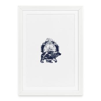 Ours et boussole - Affiche encadrée (27 × 37 cm) - blanc - Devant