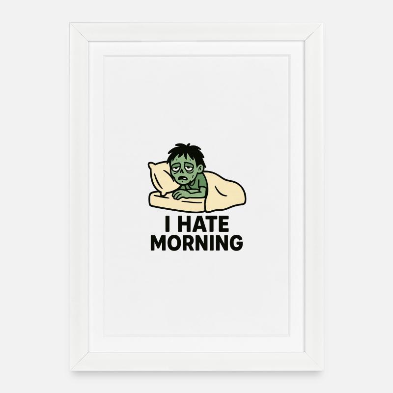Zombie morning grouch in bed - Framed poster (27 × 37 cm) - white