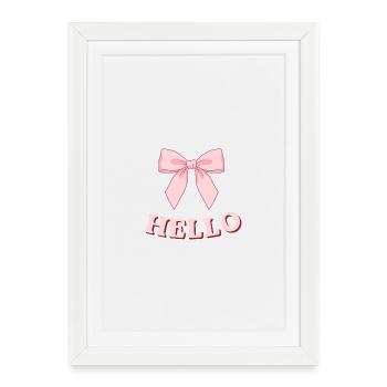 Bonjour rose avec ruban - Affiche encadrée (27 × 37 cm) - blanc - Devant