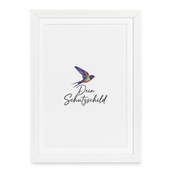 Dein Schutzschild – bunter Geometrie-Vogel - Gerahmtes Poster (27 × 37 cm) - Weiß - Vorne